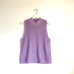 NWT LOFT Light Purple Mock Neck Knit Sweater Tank Top Size Large Pastel Office